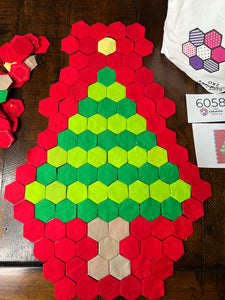 Holiday Quilt Christmas Tree Square and or Wall Hanging, 1" Hexagons, 205 pieces