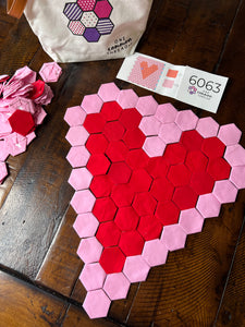 Holiday Quilt Valentine Heart Square and or Wall Hanging, 1" Hexagons, 140 pieces
