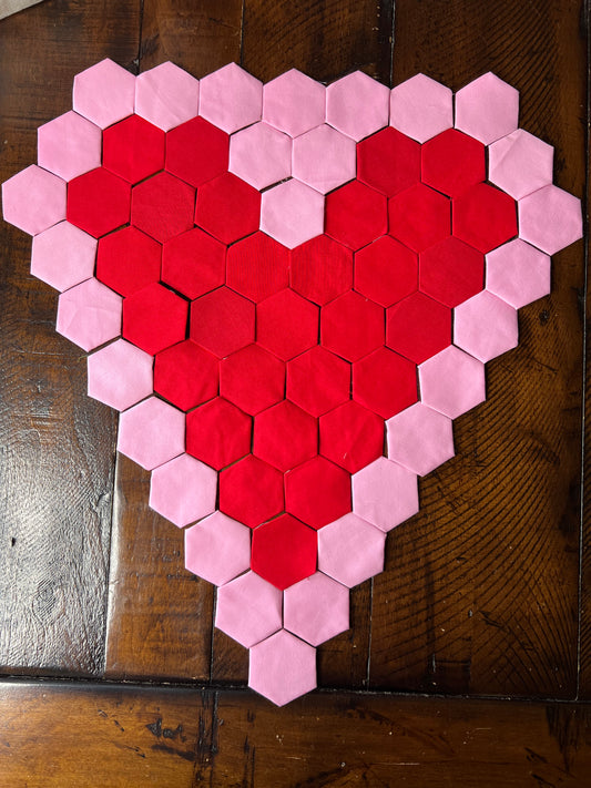 Holiday Quilt Valentine Heart Square and or Wall Hanging, 1" Hexagons, 140 pieces