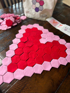 Holiday Quilt Valentine Heart Square and or Wall Hanging, 1" Hexagons, 140 pieces