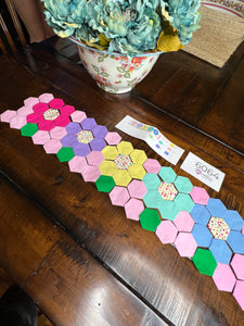 Holiday Quilt Spring Flowers Square and or Wall Hanging, 1" Hexagons, 60 pieces