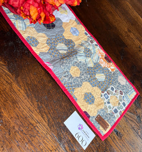 Faded Blue with Red Trim, A Finished Table Runner