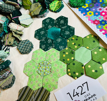 Load image into Gallery viewer, Glorious Green,  1&quot; Hexagons Throw Quilt Kit, 950 pieces