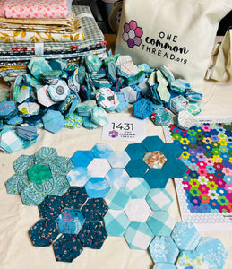 Turquoise Skies,  1" Hexagons Throw Quilt Kit, 950 pieces