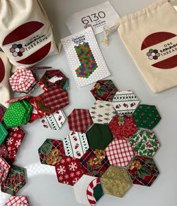 Christmas Scrappy Mix Stocking  Kit, Makes 1, 1" Hexagons, 100 pieces