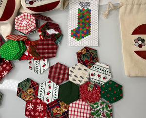 Christmas Scrappy Mix Stocking  Kit, Makes 1, 1" Hexagons, 100 pieces