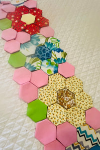 Holiday Quilt Spring Flowers Square and or Wall Hanging, 1" Hexagons, 60 pieces