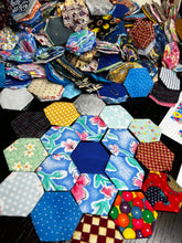 Load image into Gallery viewer, Marigolds in Blue, 1&quot; Hexagons 1150 piece, Throw Quilt Kit