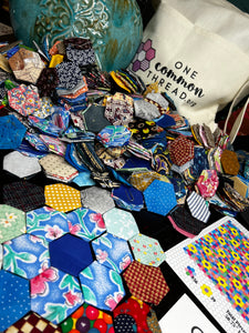 Marigolds in Blue, 1" Hexagons 1150 piece, Throw Quilt Kit