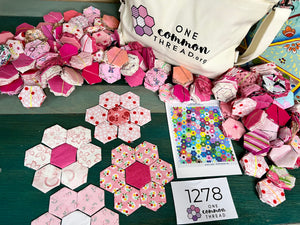 Pink Peonies,  1" Hexagons Throw Quilt Kit, 950 pieces