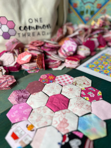 Paris in Pink, Flower and Scrap Garden, 1" Hexagon Comfort Quilt Kit, 1150 pieces