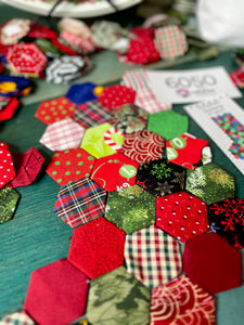 Scrappy Christmas Stocking, Makes 2, 1" Hexagons, 200 pieces